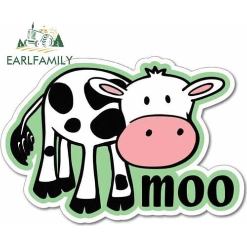 EARLFAMILY 13cm x 9cm for Cow Moo Car Stickers Cartoon Vinyl JDM Motorcycle Sunscreen Windshield Bumper Windows Waterproof Anime