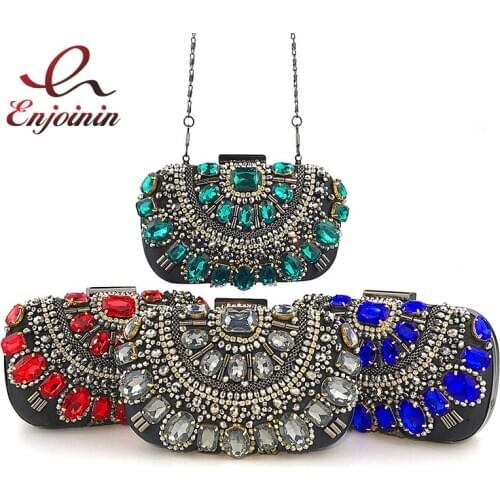 Elegant Women Beaded Evening Purse Wedding Party Crystal Handbag Clutch Bag Women Fashion Diamond Purses Shoulder Chain Bag