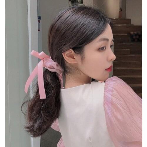 5pcs Hot Sale Ribbon Loop Scarf Hair Scrunchies Solid Color Silk Satin Women Bowknot Kids Hair Bow bands