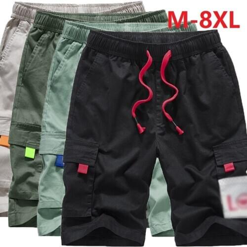 Short pants clothing cotton cargo short pants elastic waist loose casual multi pockets summer half beach shorts plus size M-8XL