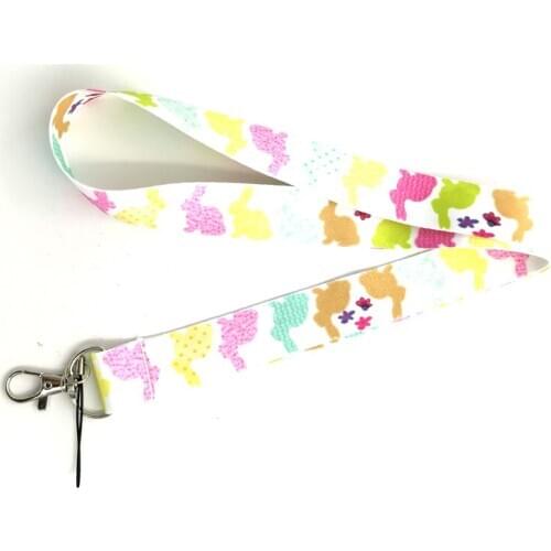 Colorful Rainbow Animal Rabbit Keychain Lanyard For Keys ID Badge Holder Neck Strap Neckband Mobile Phone Lanyards DIY Hang Rope