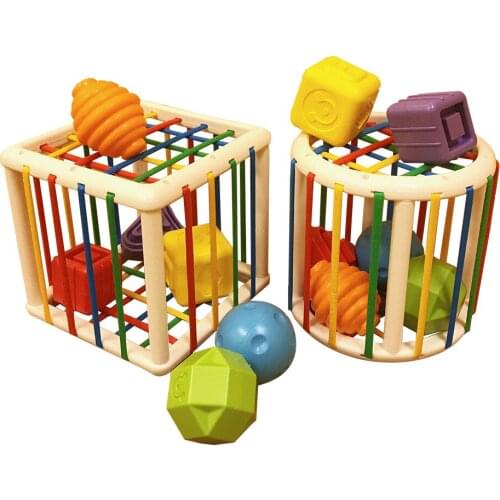Activity Cube Toddler Toy Games Baby Color Sorter Blocks with Elastic Bands Box Kids Educational Color Recognition Toy