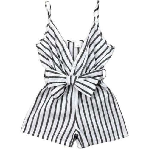 Summer Fashion Newborn Infant Baby Girl Clothes Sleeveless Romper Stripe Outfit Cotton Playsuit Belt