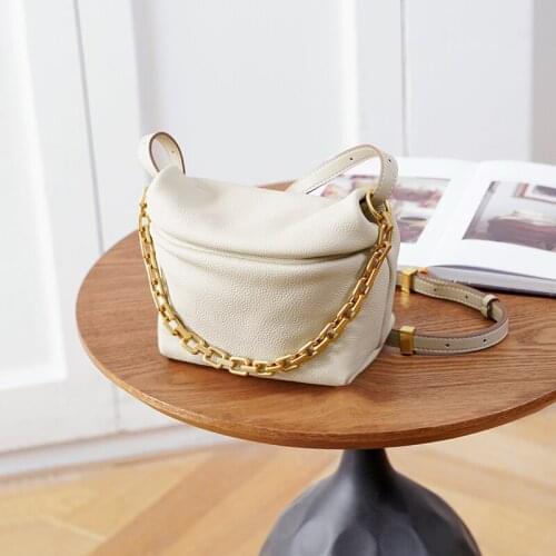 Chain Small Bag Female 2021 New First Layer Cowhide Dumpling Bag Shoulder Messenger Bag Leather Female Bag