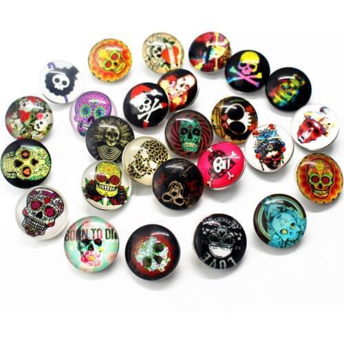 Mix 10pcs/lot pirate skull 18mm Snap Button Glass Snap Buttons Charms Fit DIY Snap Bracelet Jewelry gift
