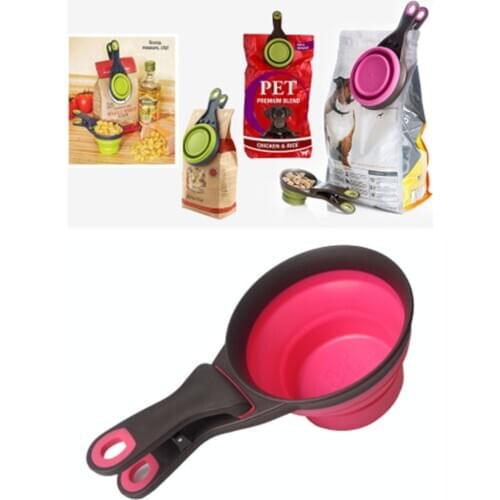 Multifunctional Folding Silicone Dog Bowl Feeder Portable Pet Food Container Measuring Cup Spoon Dogs Feed Storage Tool