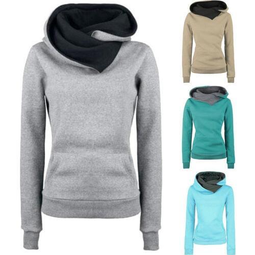 Fashion Casual Women Winter Solid Color Pocket Warm Slim Fits Sweatshirt Pullover Hoodie Sweatshirt For Women Hooded Sweatshirt