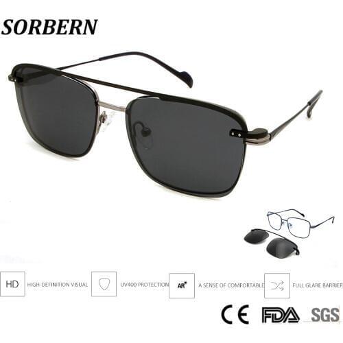 SORBERN Square Men Optical Glasses Frame With Magnetic Eyewear Clip On Glasses Alloy Metal Eye Glasses Frames For Men