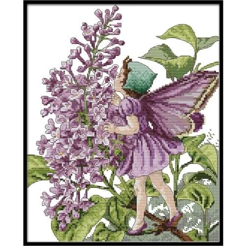 Embroidery Needlework Set Violet Lilac Fairy Pattern Punto De Cruz Bedroom Decoration Cartoon Crossing Printed Cross Stitch Kits