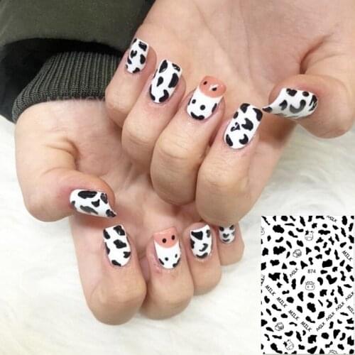 Cute Image Milk Cow Quality 3D Engraved Nail Stickers Nail Art Decorations Nail Decals Design