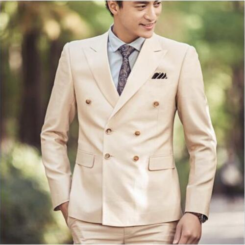 2017 Latest Coat Pant Designs Beige Wedding Suits for Men Slim Fit 2 Piece Tuxedo Custom Groom Suit Prom Blazer Terno Masuclino
