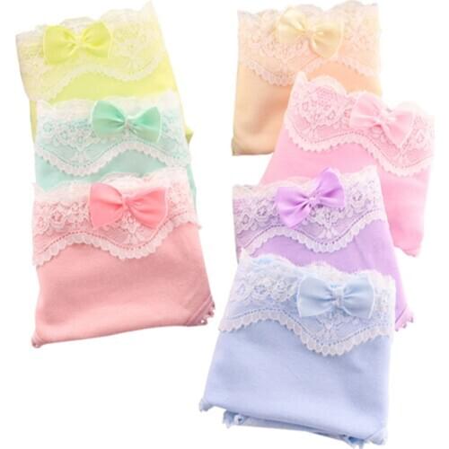 New Arrived 3Pcs/Lot Girl Panties Underwear Lace Briefs Cotton Lingerie Soft Comfortable Bowknot Cartoon Panty Wholesale TA-3-3