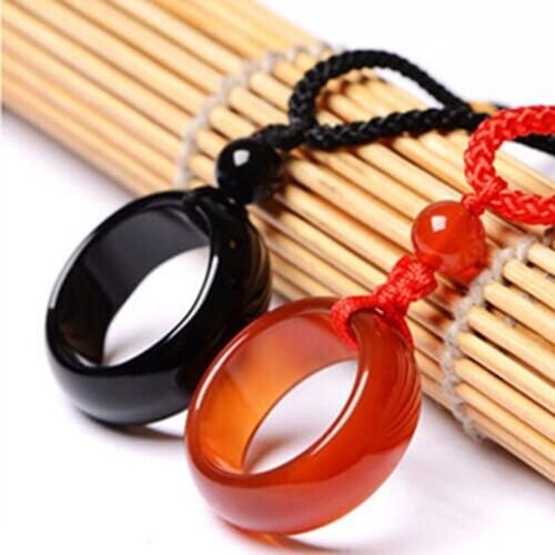 Natural Red Black Chalcedony Jades Stone Pendant Circle Pendant Necklace Gift for Lovers Fashion Jades Stone Jewerly