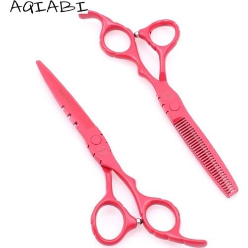 Professional Hair Scissors 5.5" AQIABI Red JP Stainless Cutting Scissors Thinning Shears Hairdressing Scissors New Arrival A1010