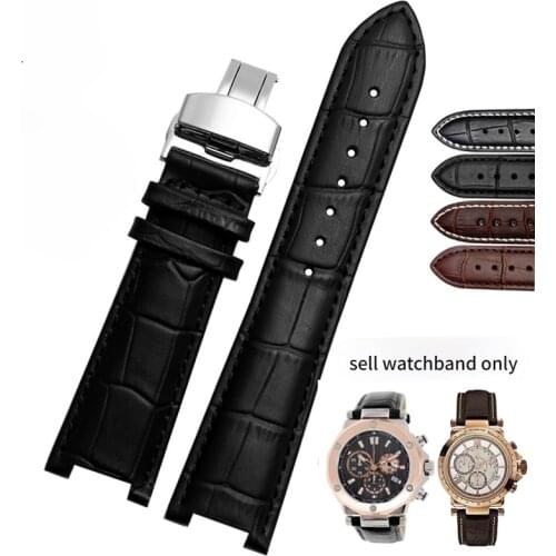 Top Layer Leather Watch Band for Gucci Black Brown Mens and Womens Notch Butterfly Clasp Watch Strap 20*11mm 22*13mm