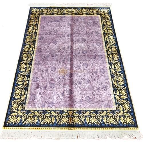 Seeykeep™ 4x6ft Oriental Silk Handknotted Rug With Unique Floral In Lilac Backcolor Design -NY3016023