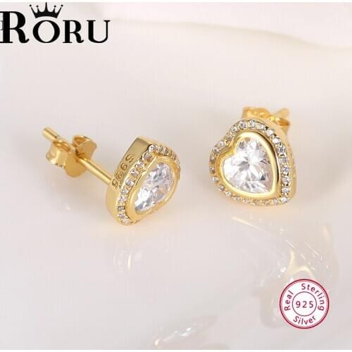 New Year Gifts Girl Beautiful Small Stud earrings Hearts Korea 925 Silver Earrings With Stones Zircon 5mm Shiny Evening Jewelry
