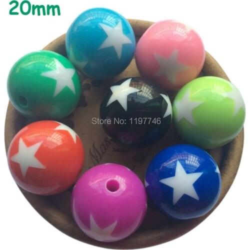 Mixed Acrylic Chunky Colorful Beads With Star Printed Beads 20mm Free Shipping Needlework Accessories DIY Handmade Craft 115pcs