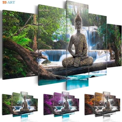 Buddha Statue Art Prints Nature Poster Canvas Art 5 Panel Canvas Painting Wall Art Wall Pictures for Living Room Home Decor