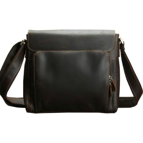 New Genuine Leather Men Vintage Handbag Flap Mens Shoulder Bag Casual Office Messenger Bags Male Top Real Cowhide Crossbody Bag