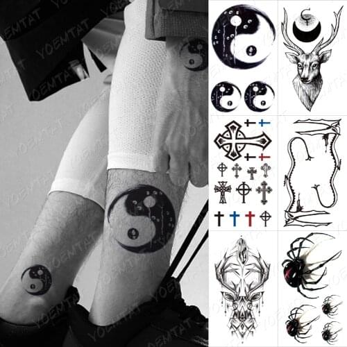 Waterproof Temporary Tattoo Yin Yang Gossip Men’s Flash Tatoo Sticker Cross Cayman Spider Body Art Hand Fake Tatto Women Kids