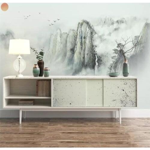 Wellyu Chinese style far mountain elegant background wall ink hand-painted fresh black and white custom large mural wallpaper