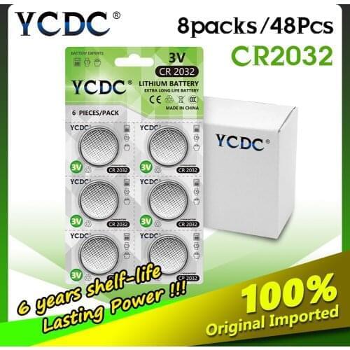 YCDC CR2032 48pcs/8Cards 3V Coin Cell Battery CR 2032 Lithium Button Battery DL2032 5004LC KL2032 For Remote Watch Electronic