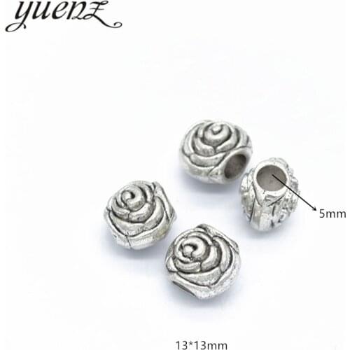 YuenZ 6pcs Antique Silver color Big Hole flower Beads Spacers Beads Fit European Charm Jewelry Accessories DIY Findings R155