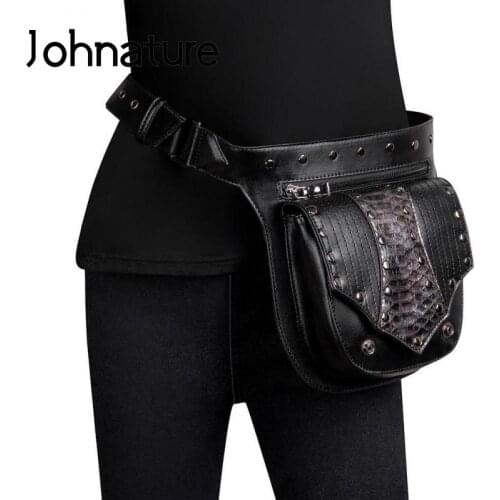 Johnature Multifunctional Waist Bag 2020 New Steampunk Mobile Phone Belt Bag Serpentine Moto & Biker Shoulder & Crossbody Bags