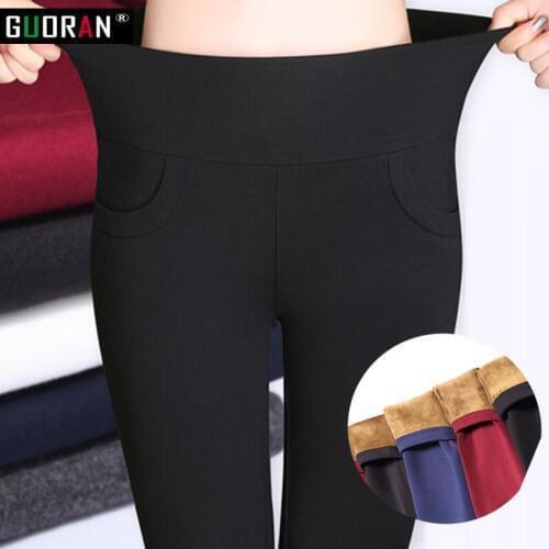 Plus size 4XL womens pencil pants & capris 2016 winter warm skinny thicken velvet high waist cotton black casual Trouser female