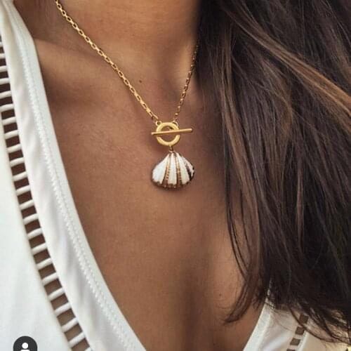 1 Pcs Vintage Shell Necklaces Women Round Geometry Gold Pendant Chain Long Necklace Women Exquisite Party Beach Jewelry