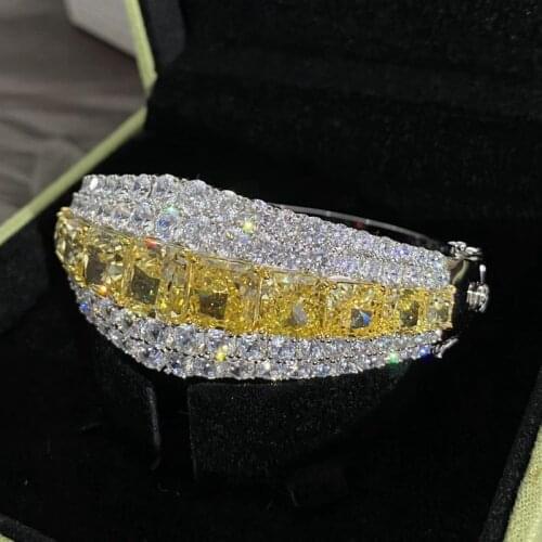 100% Pure 925 Sterling Silver yellow stone Created citrine Gemstone Charm Bracelets bangle Luxury Wedding party Fine Jewelry