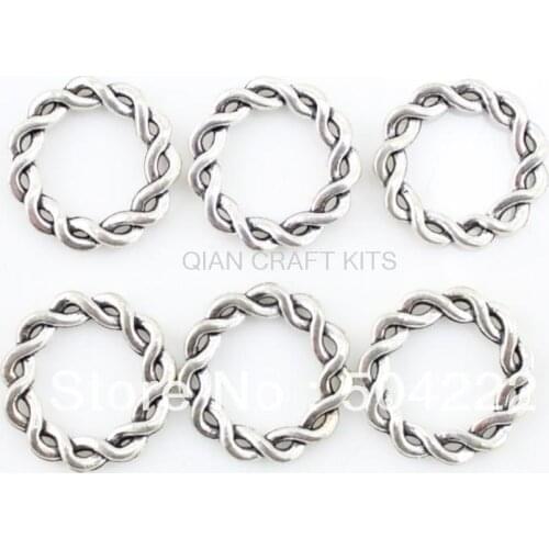 100pcs zinc alloy twist circle antique tibetan silver round charm connector pendant, drops for diy 21mm