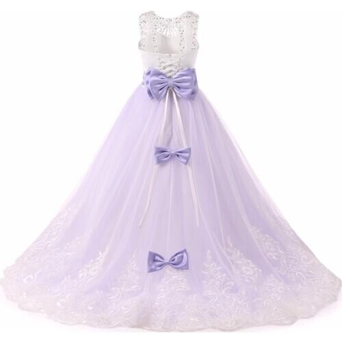 White And Purple Sleeveless Flower Girls Dresses Ball Gowns Bow Back Girls Elegant First Communion Dresses Custom Handmade