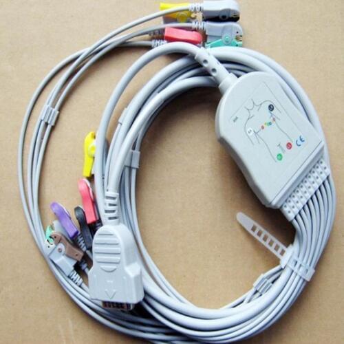 Free Shipping Compatible for GE Marquette MAC400, MAC500, MAC1000, MAC1100/1200,GE EKG ECG Cable 10 Leadwires Clips/Clamp end