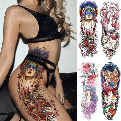 Large Arm Sleeve Tattoo Indian Tribe Warrior Waterproof Temporary Tatto Sticker Fox Unicorn Body Art Full Fake Tatoo Women Men