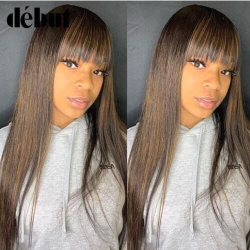 Debut Straight Human Hair Wigs With Bangs Ombre P4/27/30 Brazilian 100% Remy Human Hair Wigs Hair 28'' Cheap Full Wigs Free Ship