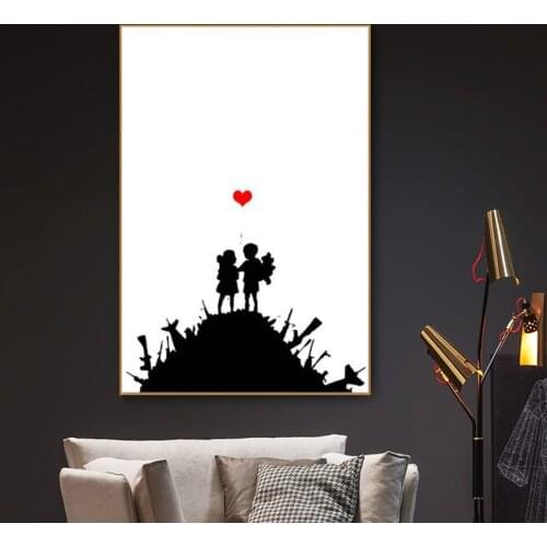 Girl with Red Balloon Graffiti Artwork Canvas Painting Poster Black and White Abstract Wall Picture Nordic HomeDecoration Banksy