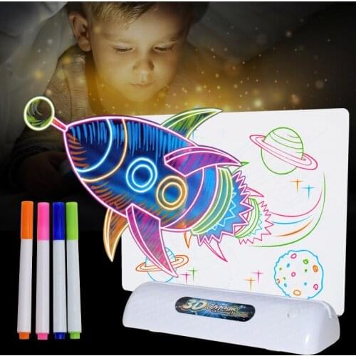 Montessori Drawing Board LED Light Effects Puzzle Magic 3D Drawing Pad Pen Painting Drawing Board Educational Toy Christmas Gift