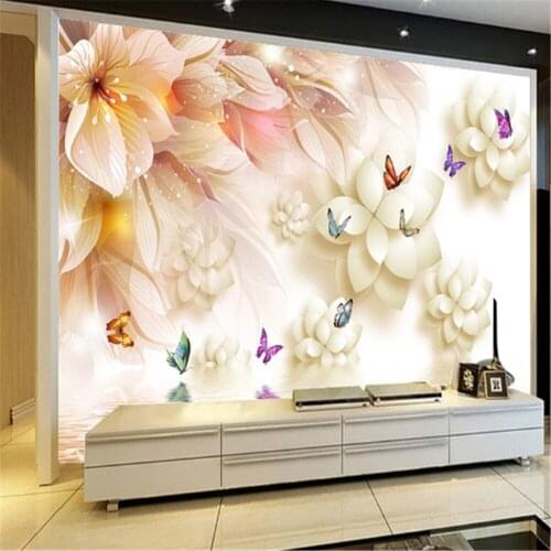 Milofi custom large non-woven wallpaper mural European 3D three-dimensional mural fantasy flower lotus lotus reflection TV backg
