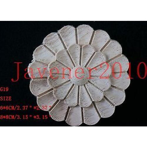 G19 -8x8cm Wood Carved Round Onlay Applique Unpainted Frame Door Decal Working carpenter Flower