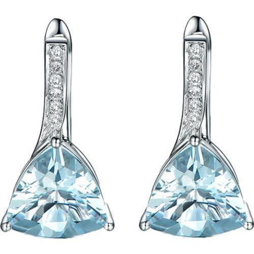 Ociki Blue Crystal Earrings Dangle Cubic Zirconia Silver Color Drop Shipping Jewelry Wholesale For Women OL Girls Cute Gift