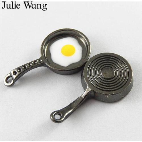 Julie Wang 10PCS Alloy Gun Black Enamel Saucepan Charms Necklace Pendant Earrings Decoration Findings Jewelry Making Accessory