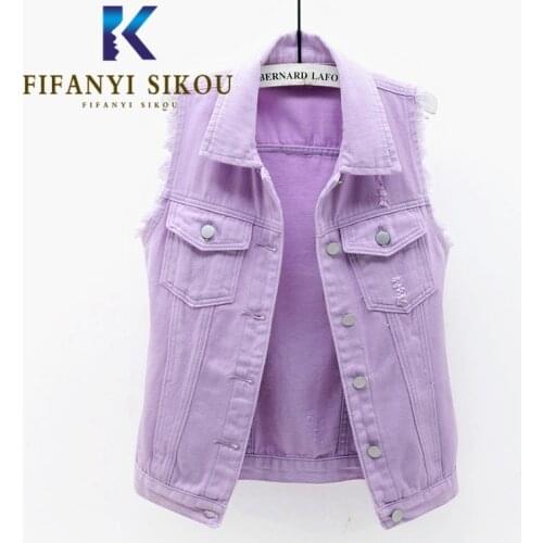 Candy Colors Denim Vest Fashion Sleeveless Jacket Loose Plus Size 5XL Casual Jeans Vest Short Coat Female Ripped Denim Jacket