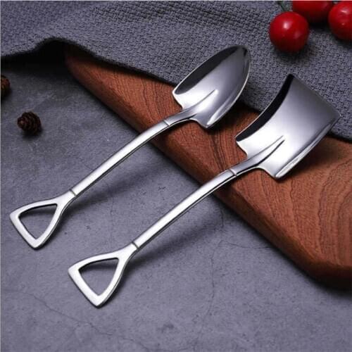 Creative 304 Stainless Steel Shovel Coffee Spoon Dessert Spoon Watermelon Spoon Ice Cream Spoon Retro Tip Shovel Flat Shovel