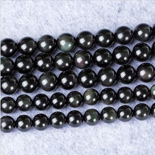 Fctory Price Natural Genuine Flash Rainbow Obsidian Stone Round Loose Beads 4 6 8 10 12 14mm Pick Size For Jewelry Making diy