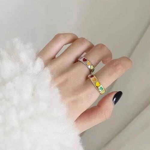 Oil drop love ring simple and cute cold wind fashion ring female retro wild color drop oil love contrast open ring