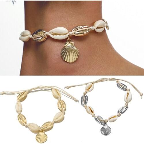 Fashion Sandals Decor Shell Anklet Natural Shell Metal Cowrie Handmade Rope Foot Chain Bohemia Beach Shell Jewelry Gift