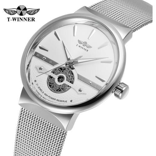 Fashion Winner Men Automatic Mechanical Watch Luxury Waterproof Sports Luminous Clock Men Mesh Steel Thickness Case Wristwatches