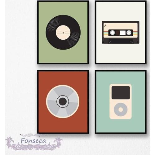Cartoon Fashion Music Cd Broadcaster Poster and Print Modular Canvas Painting Wall Art Picture for Kids Room Home Decor No Frame